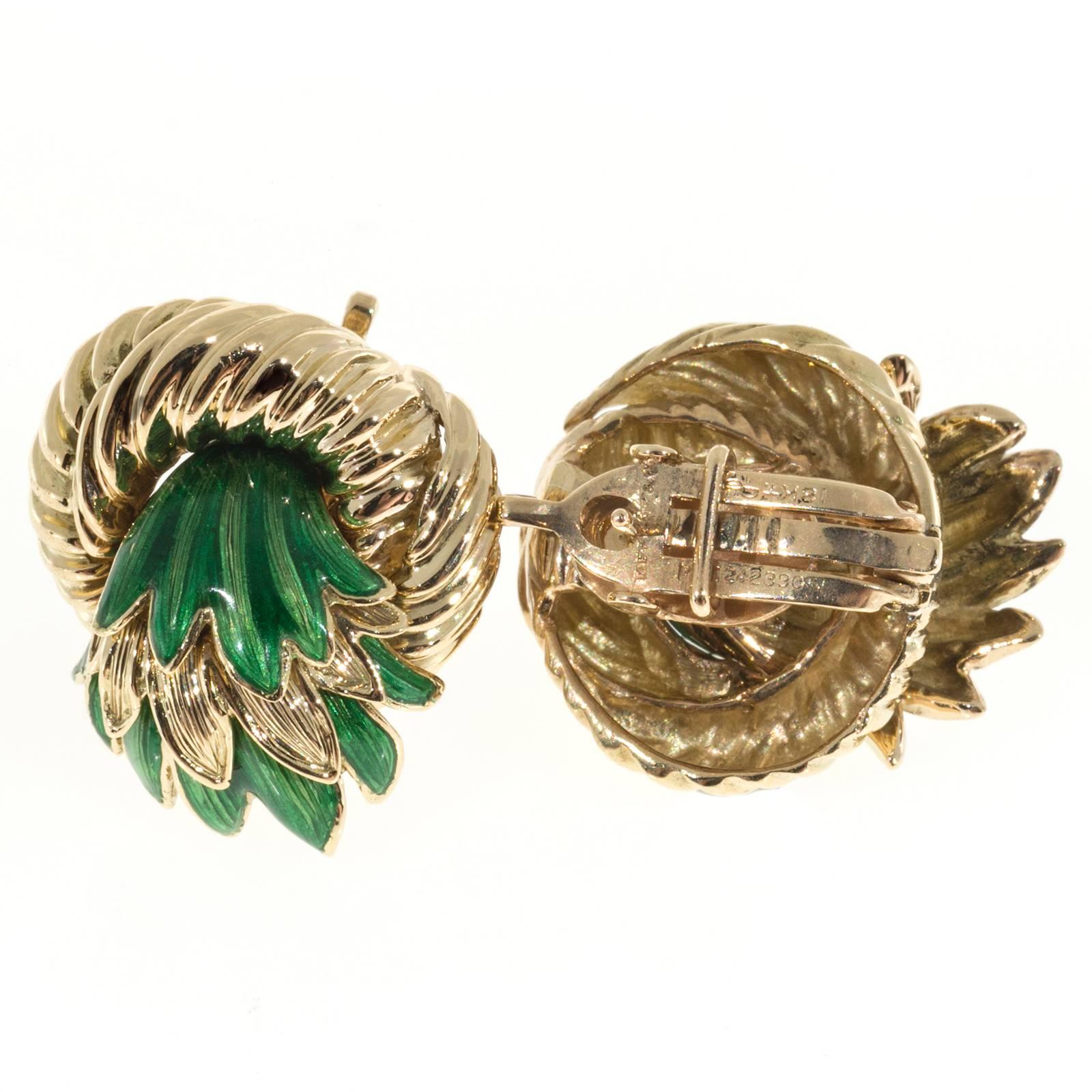 Tiffany & Co. Enamel Gold 3-D Clip Post Flower Earrings 2