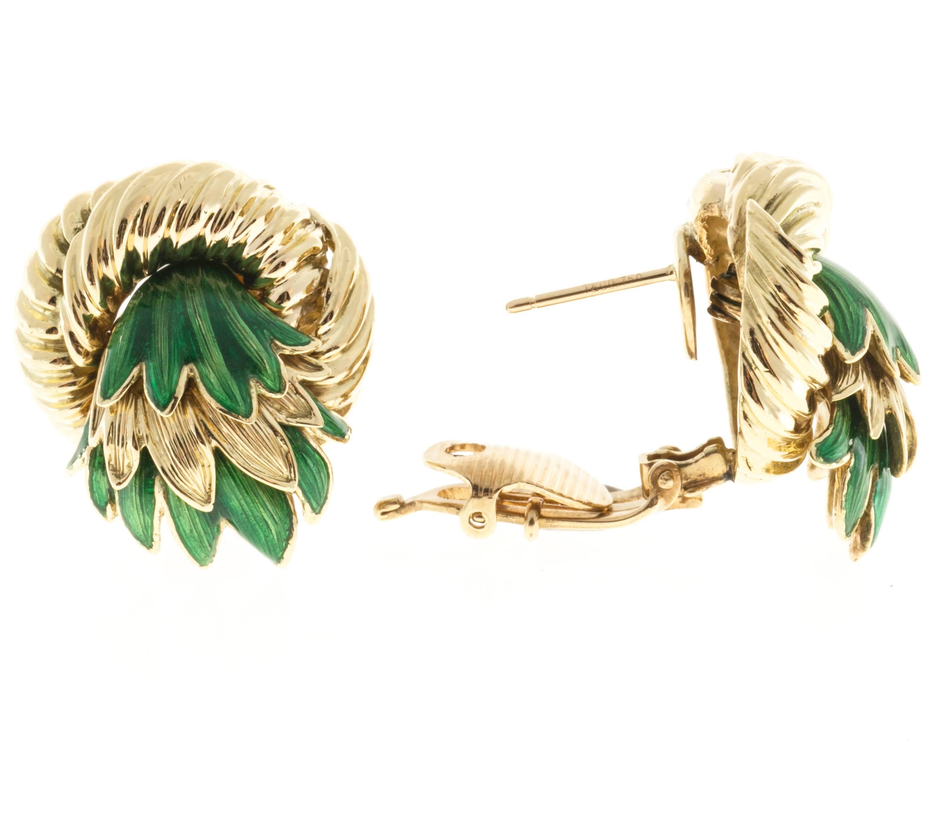 Tiffany & Co. Enamel Gold 3-D Clip Post Flower Earrings 3