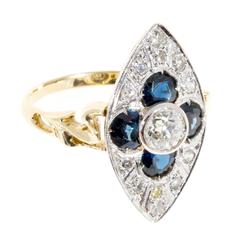 Sapphire Diamond Gold Platinum Marquee Ring