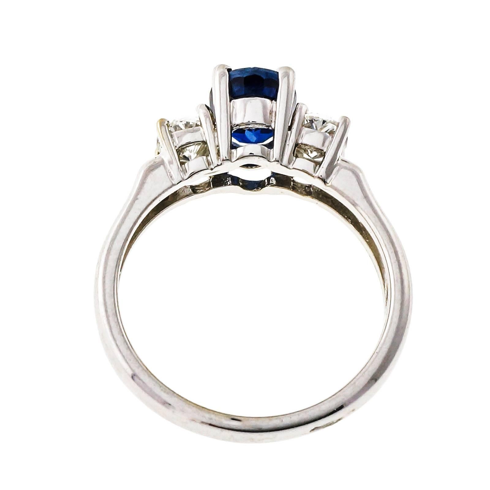 GIA Certified 1.45 Carat Three-Stone Sapphire Diamond Gold Engagement ...