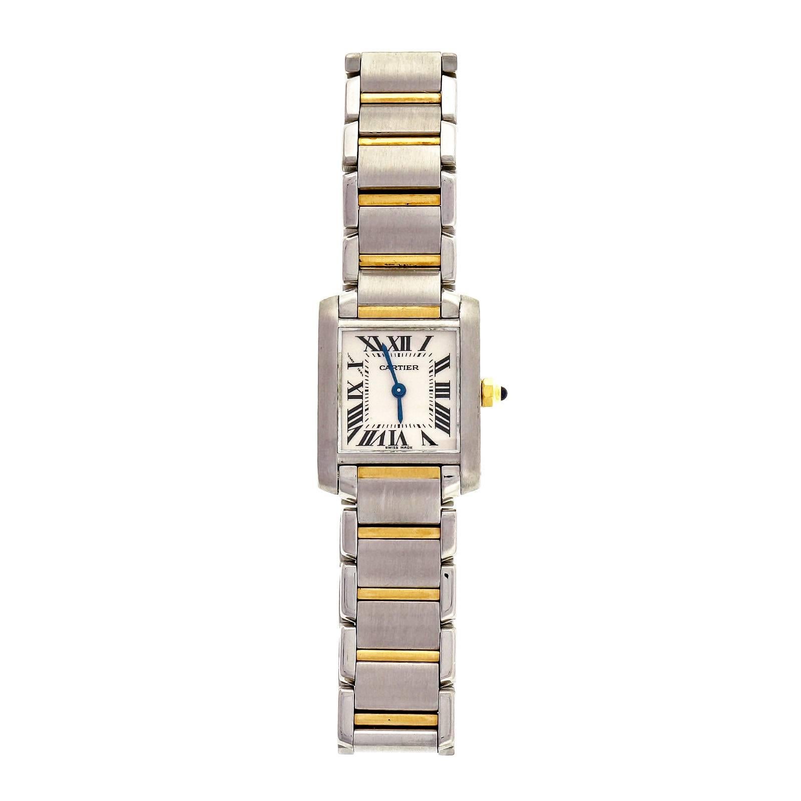 Cartier Lady's Yellow Gold Stainless Steel Tank Francaise Wristwatch In Good Condition In Stamford, CT