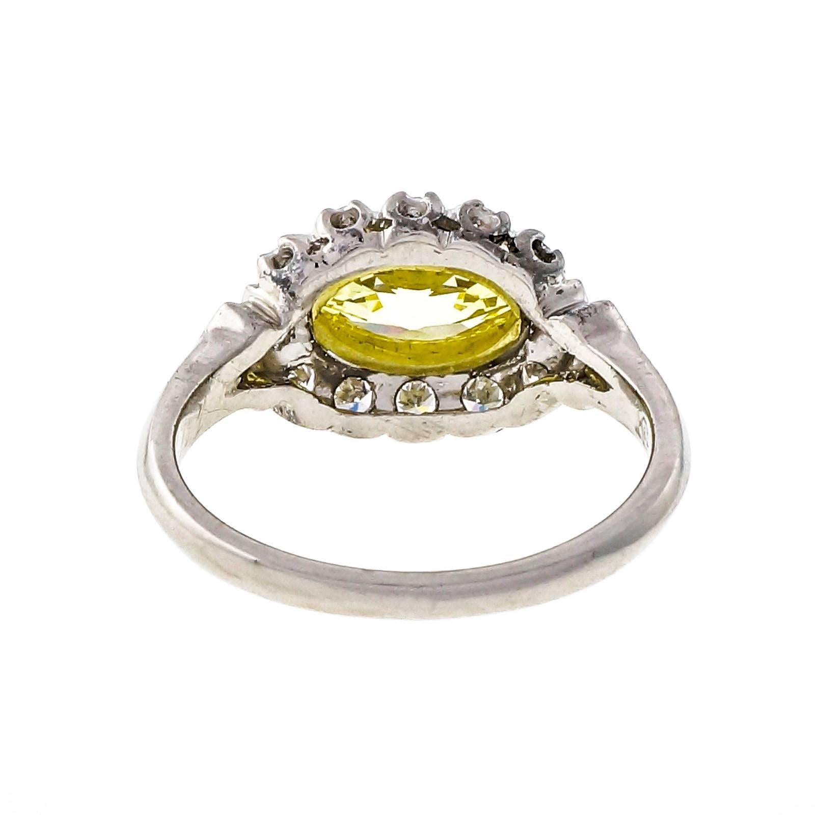 .65 Carat Fancy Intense Yellow White Diamond Platinum Engagement Ring In Good Condition For Sale In Stamford, CT