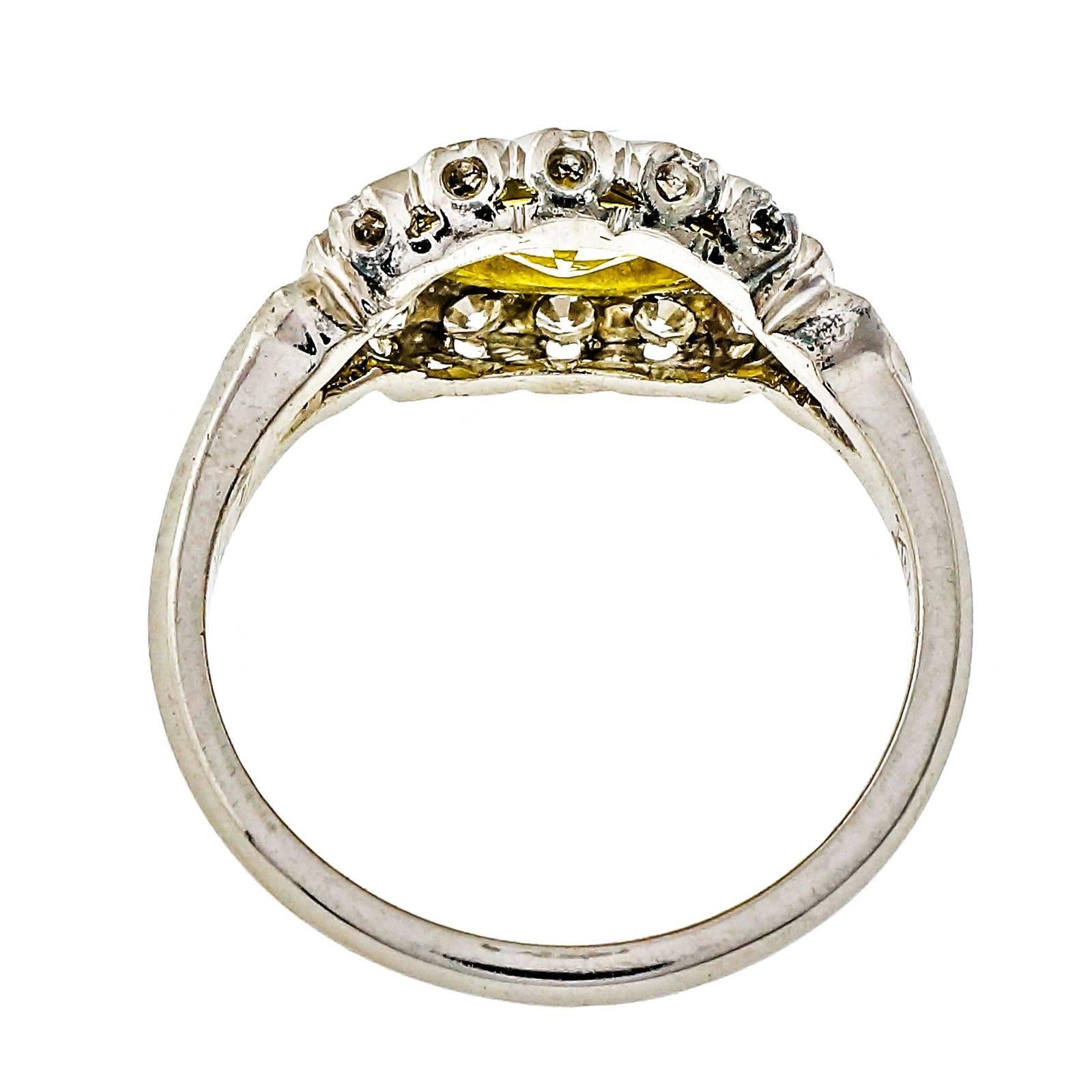 .65 Carat Fancy Intense Yellow White Diamond Platinum Engagement Ring For Sale 1