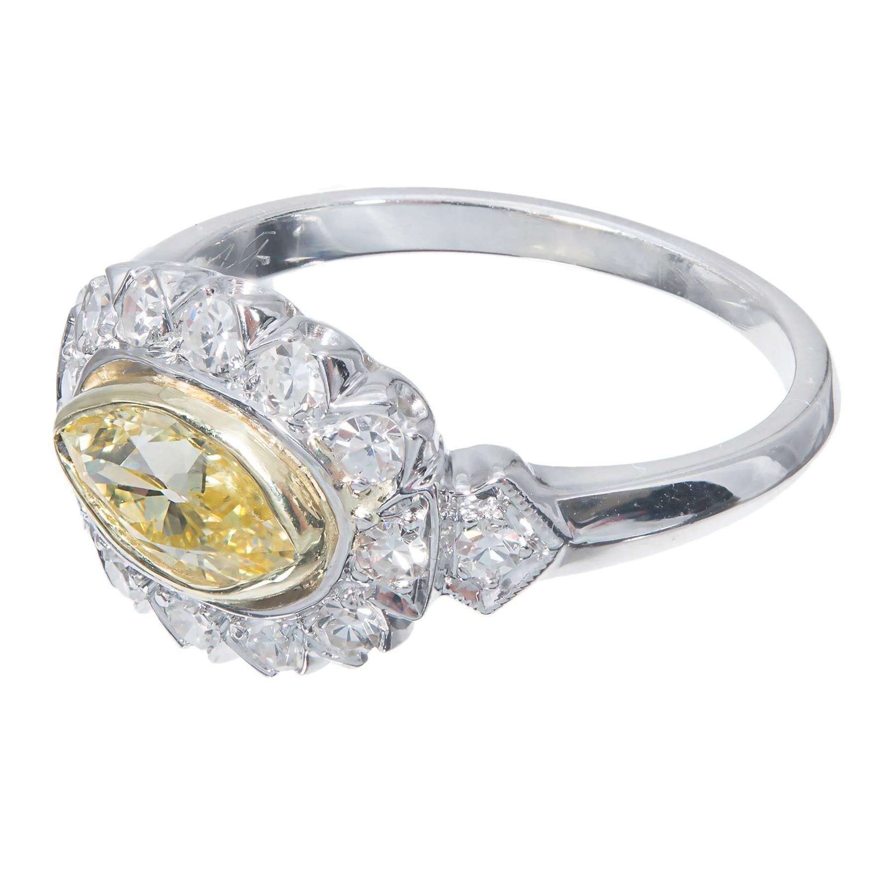 .65 Carat Fancy Intense Yellow White Diamond Platinum Engagement Ring For Sale 2
