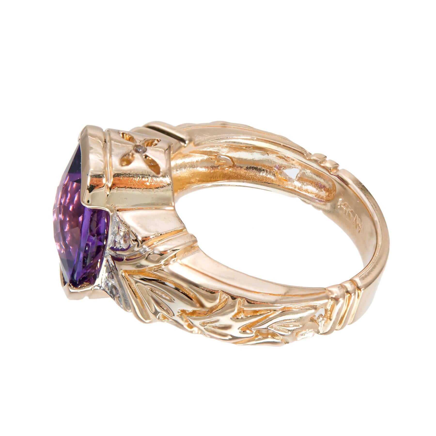 Faceted Amethyst Diamond Gold Ring In Good Condition For Sale In Stamford, CT