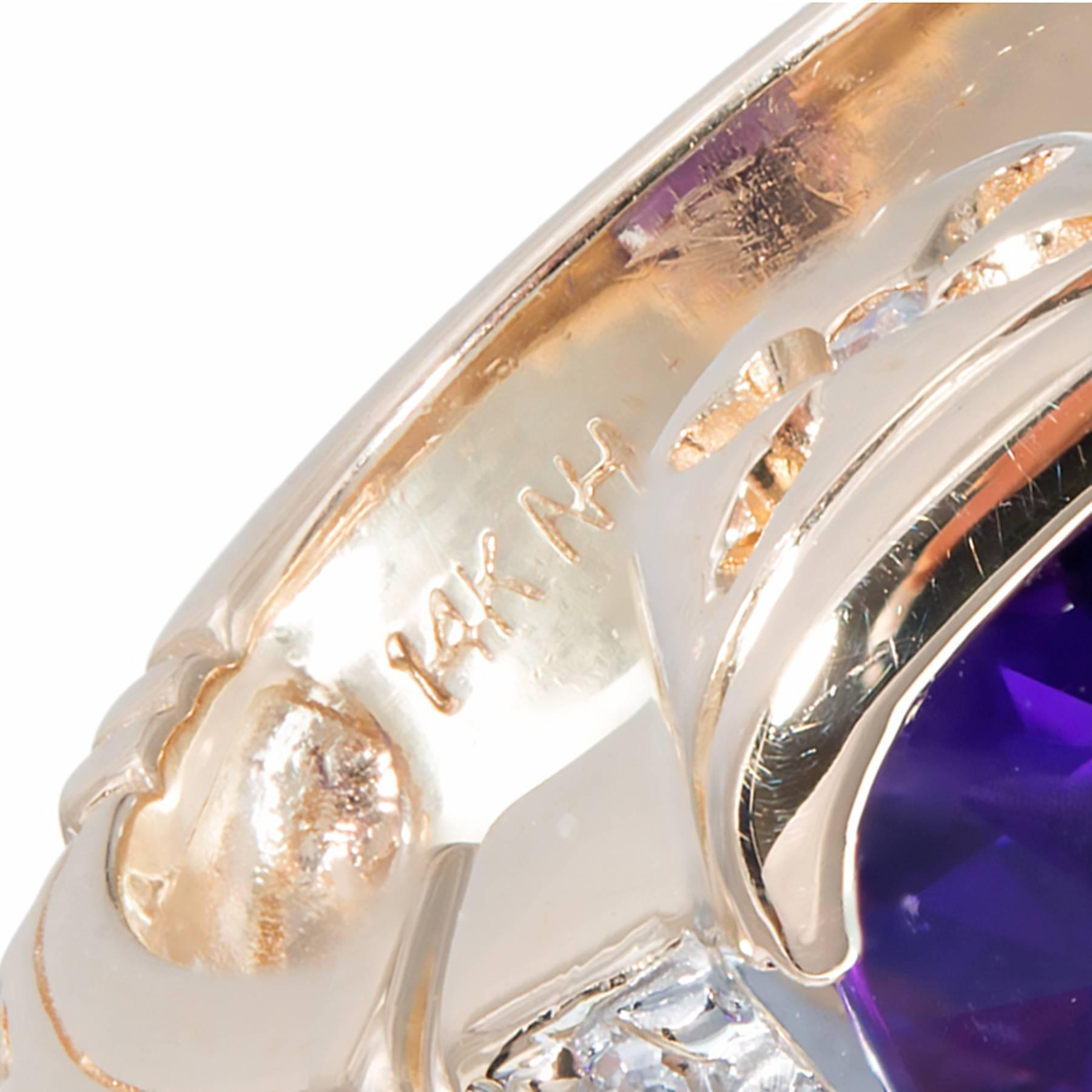 Women's Faceted Amethyst Diamond Gold Ring For Sale