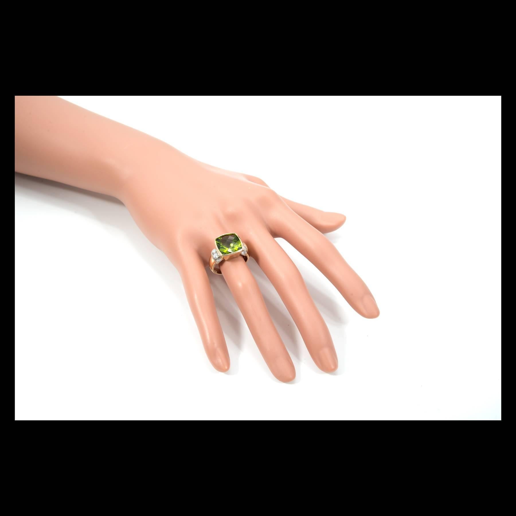 Bright Green Peridot Diamond Gold Ring 2