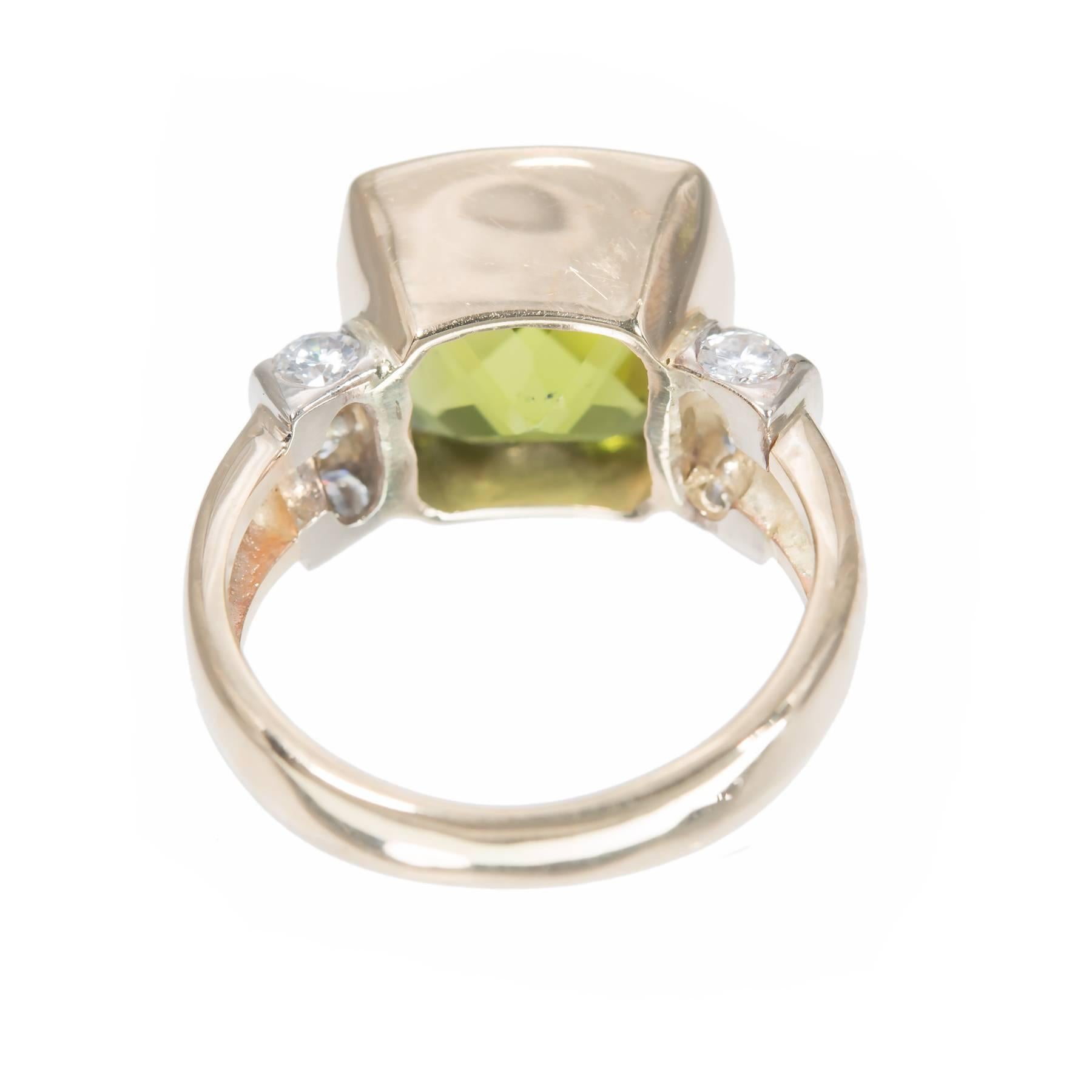 Women's Bright Green Peridot Diamond Gold Ring