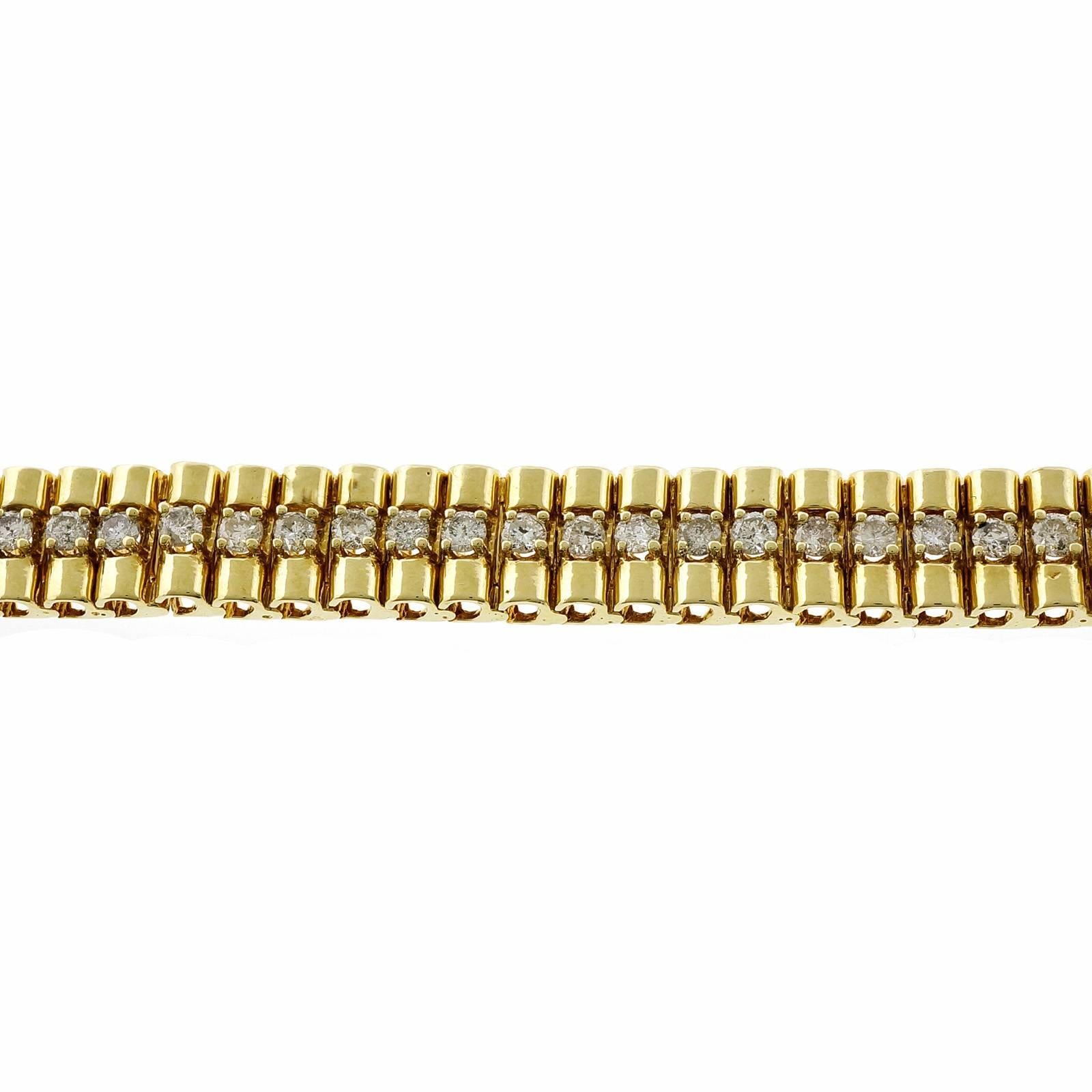 Women's Diamond Gold Cylinder Link Bracelet 