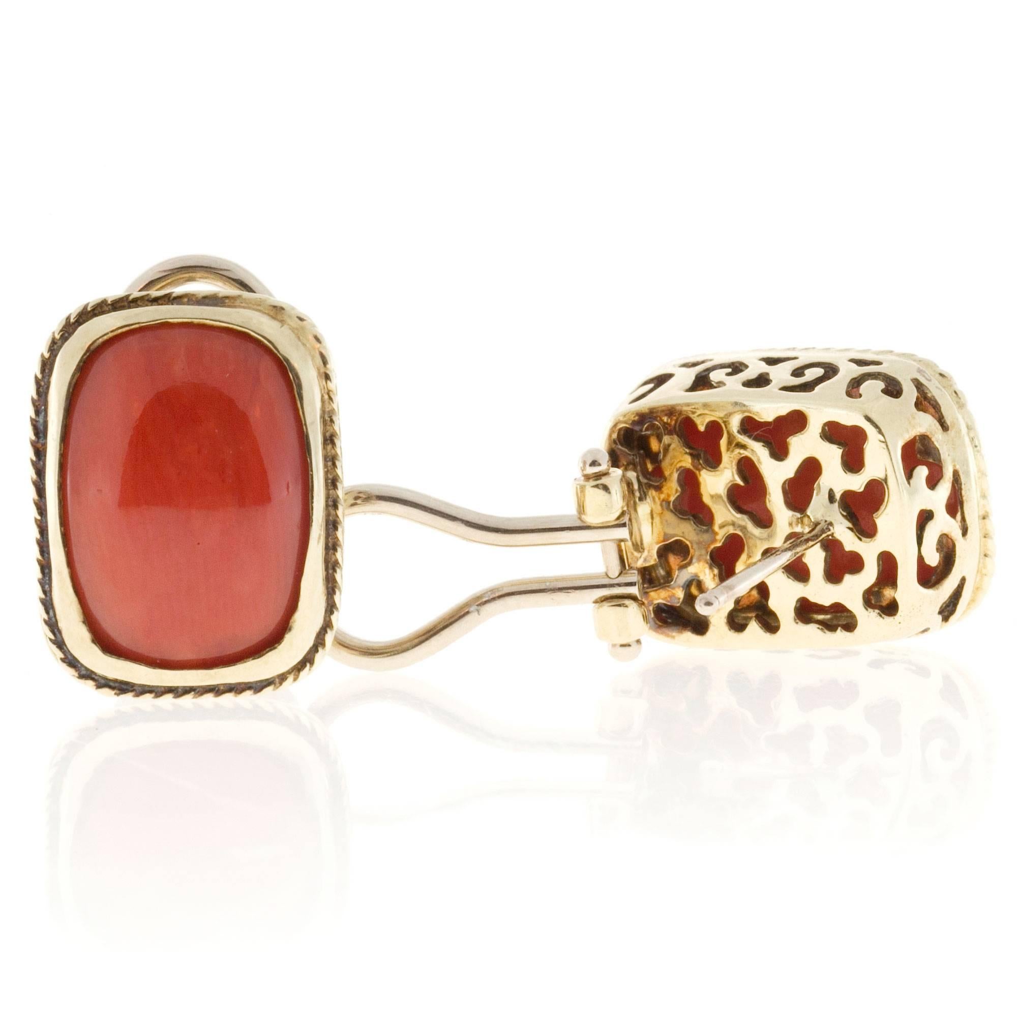 Orange  Coral Italian Gold Clip Post Earrings 2