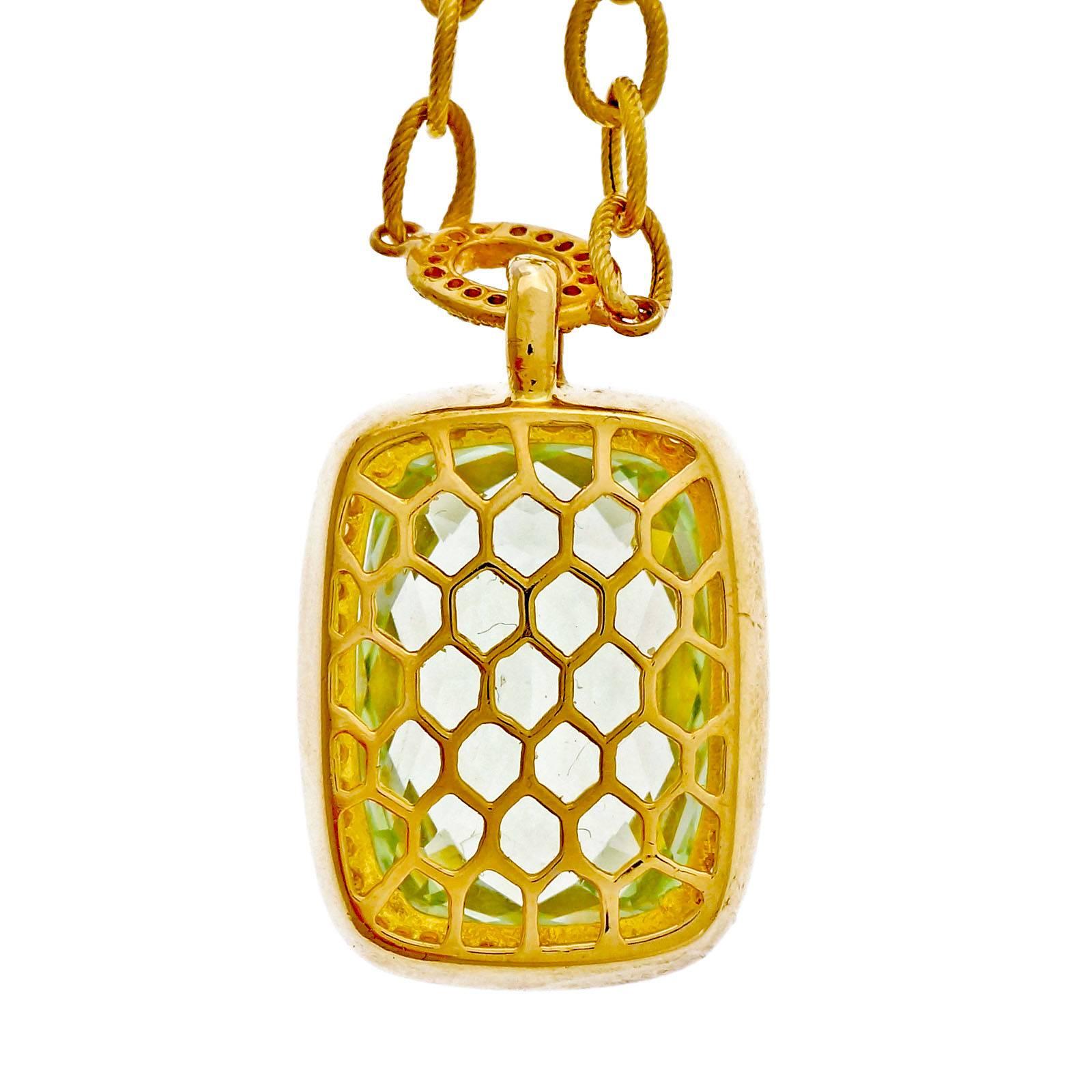 Women's Green Quartz Diamond Gold Textured Pendant