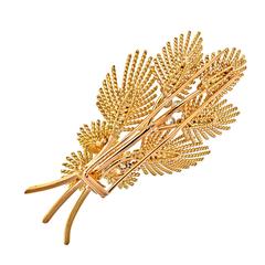 Diamond Gold Platinum Leaf Mid-Century Brooch