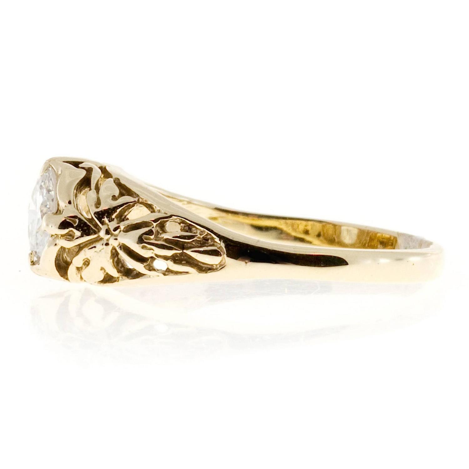 Diamond Gold Filigree Engagement Ring For Sale at 1stdibs