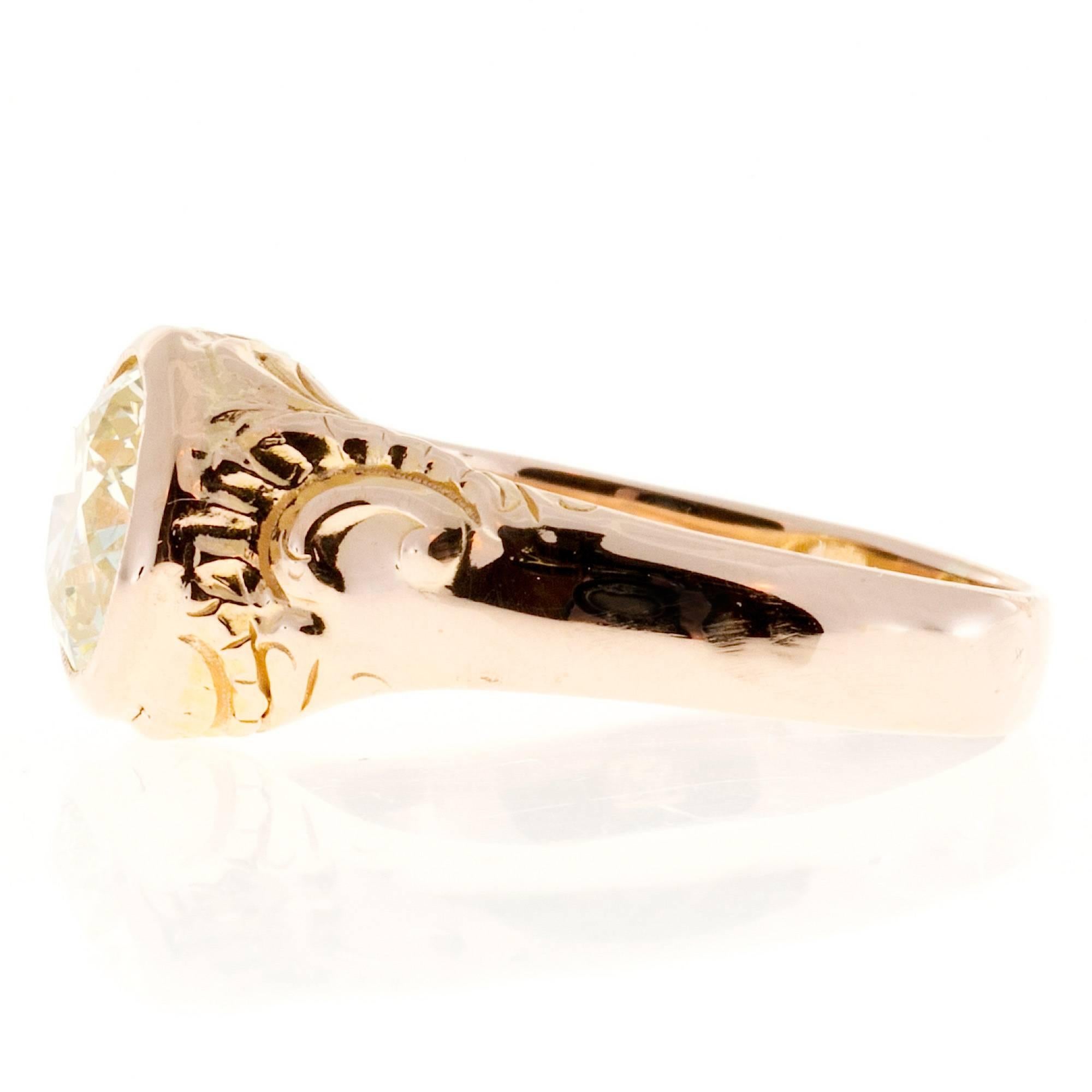 Women's or Men's Art Nouveau Light Yellow Diamond Gold Ring
