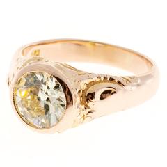 Art Nouveau Light Yellow Diamond Gold Ring