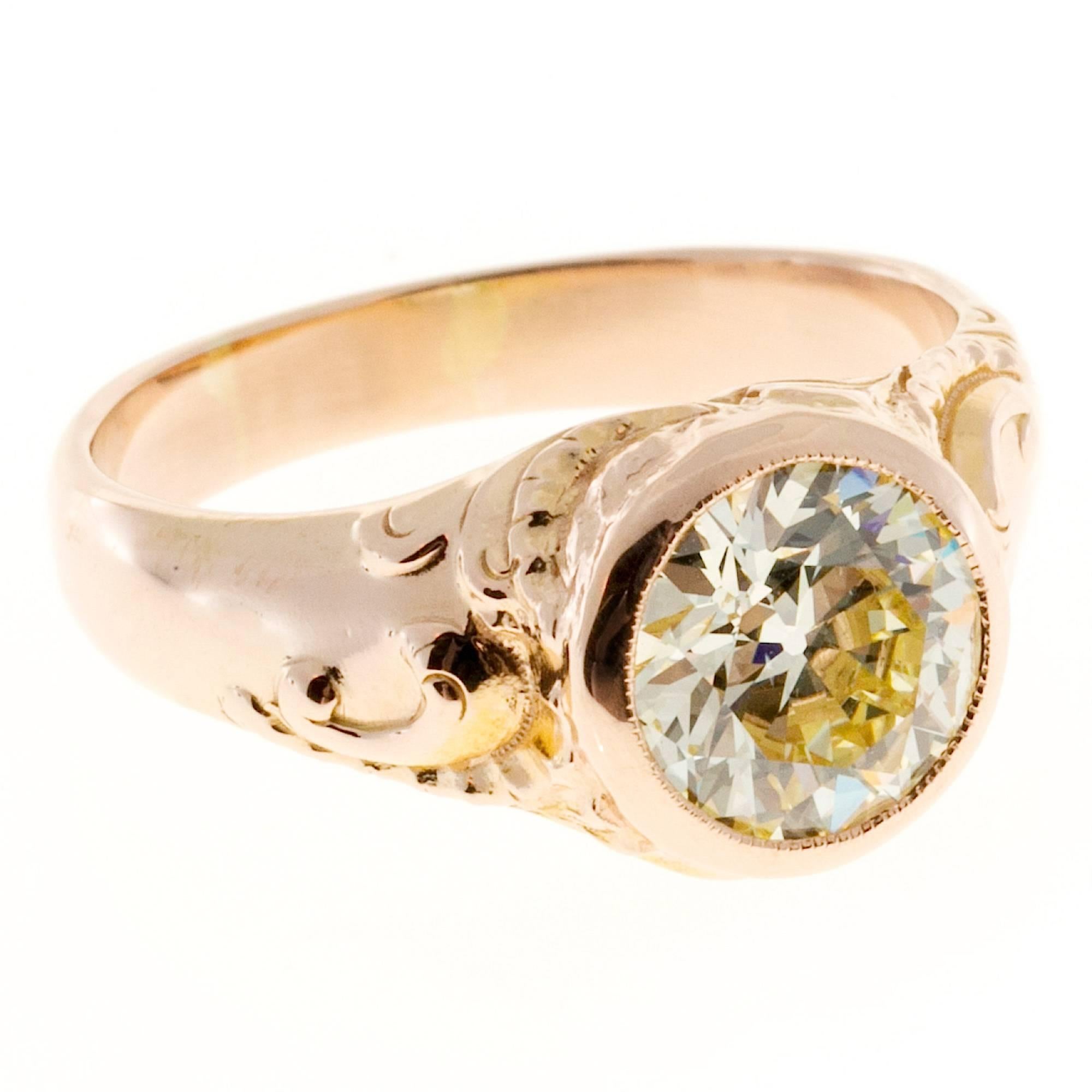 Art Nouveau Light Yellow Diamond Gold Ring 1