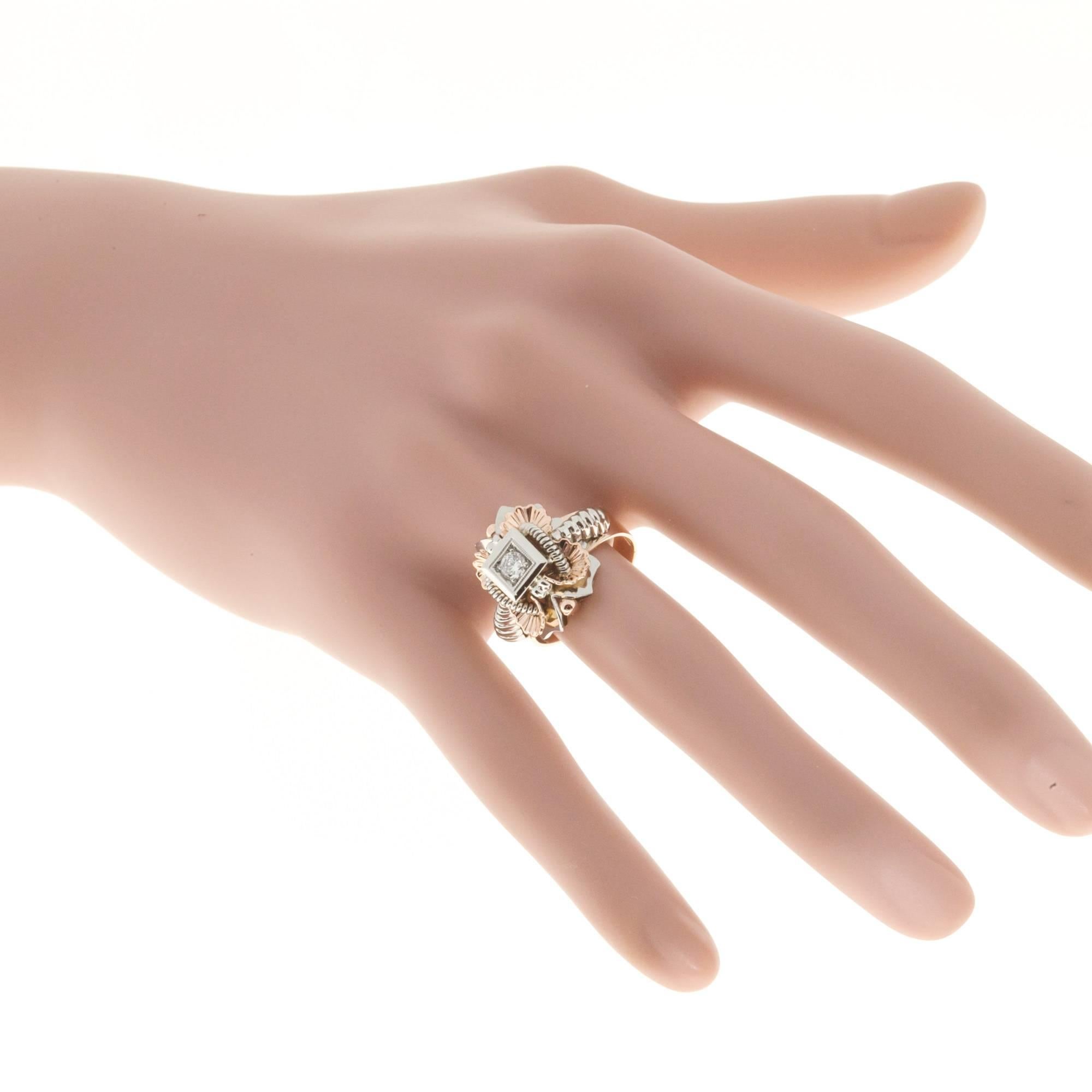 Retro Italian Diamond Two Color Gold Ring 2