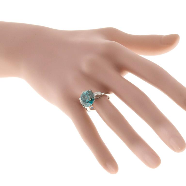 1930s 11.29 Carat GIA Cert Gem Blue Zircon Diamond Platinum Ring For ...