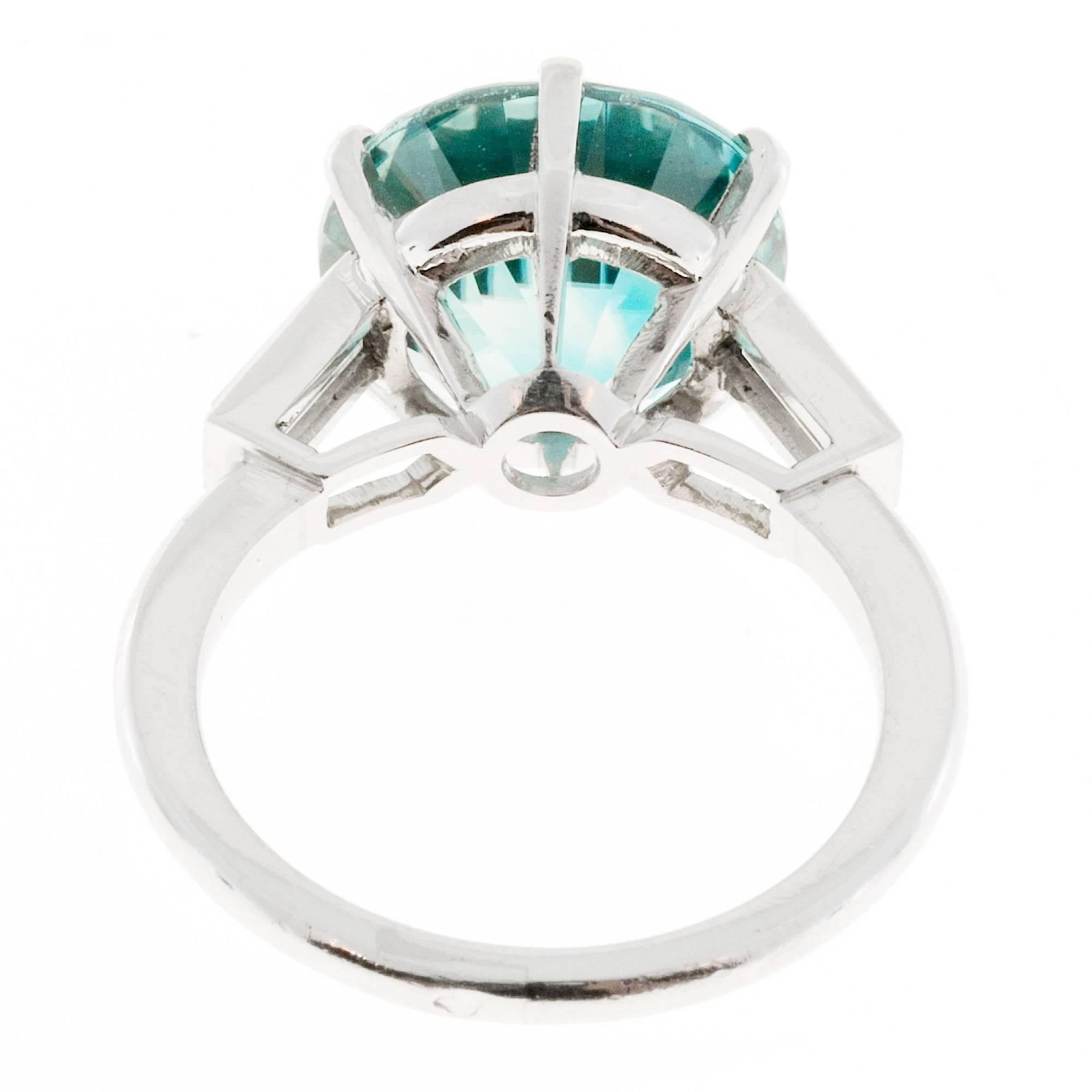 1930s 11.29 Carat GIA Cert Gem Blue Zircon Diamond Platinum Engagement Ring 2