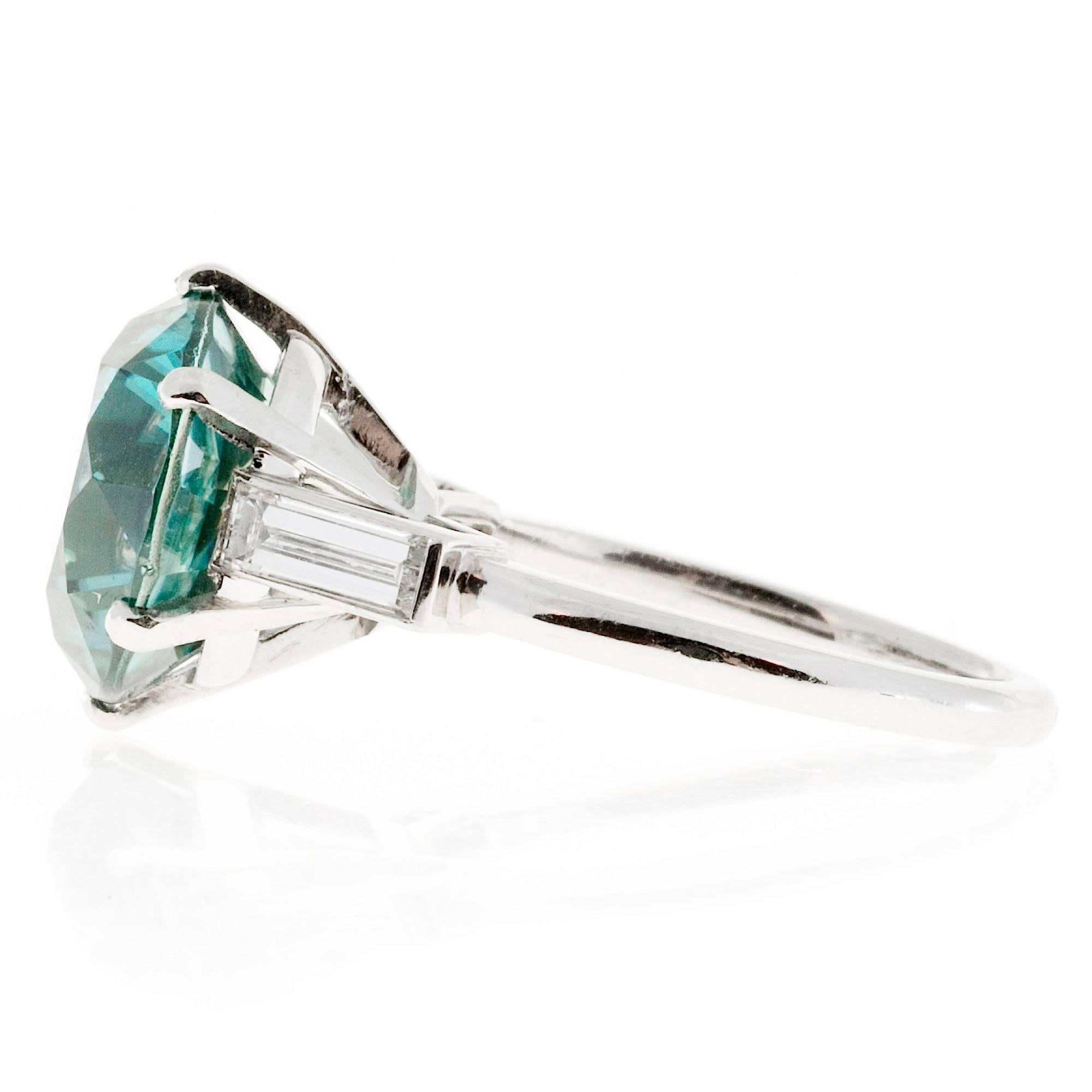 1930s 11.29 Carat GIA Cert Gem Blue Zircon Diamond Platinum Engagement Ring 3