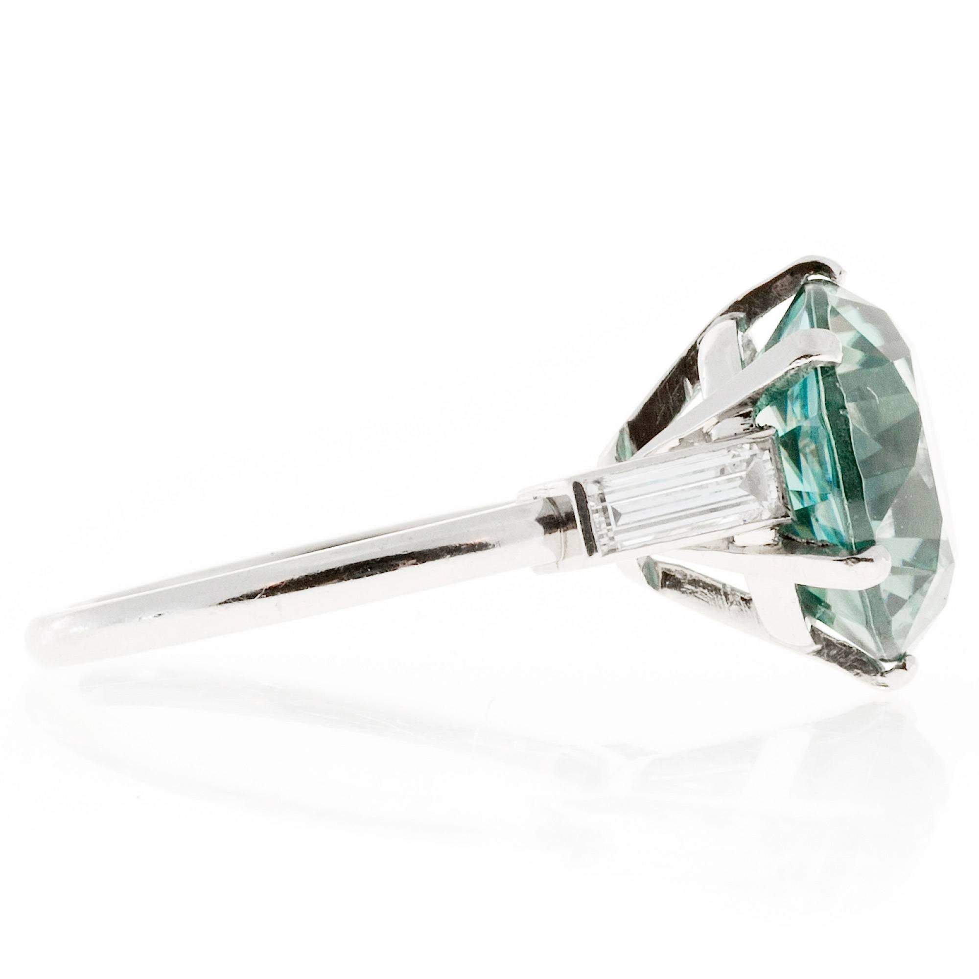 Women's 1930s 11.29 Carat GIA Cert Gem Blue Zircon Diamond Platinum Engagement Ring