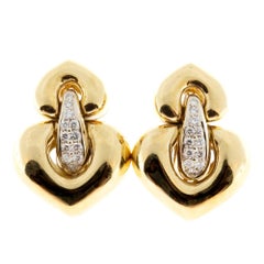 Italian Hinged Diamond Gold Dangle Clip Post Earrings