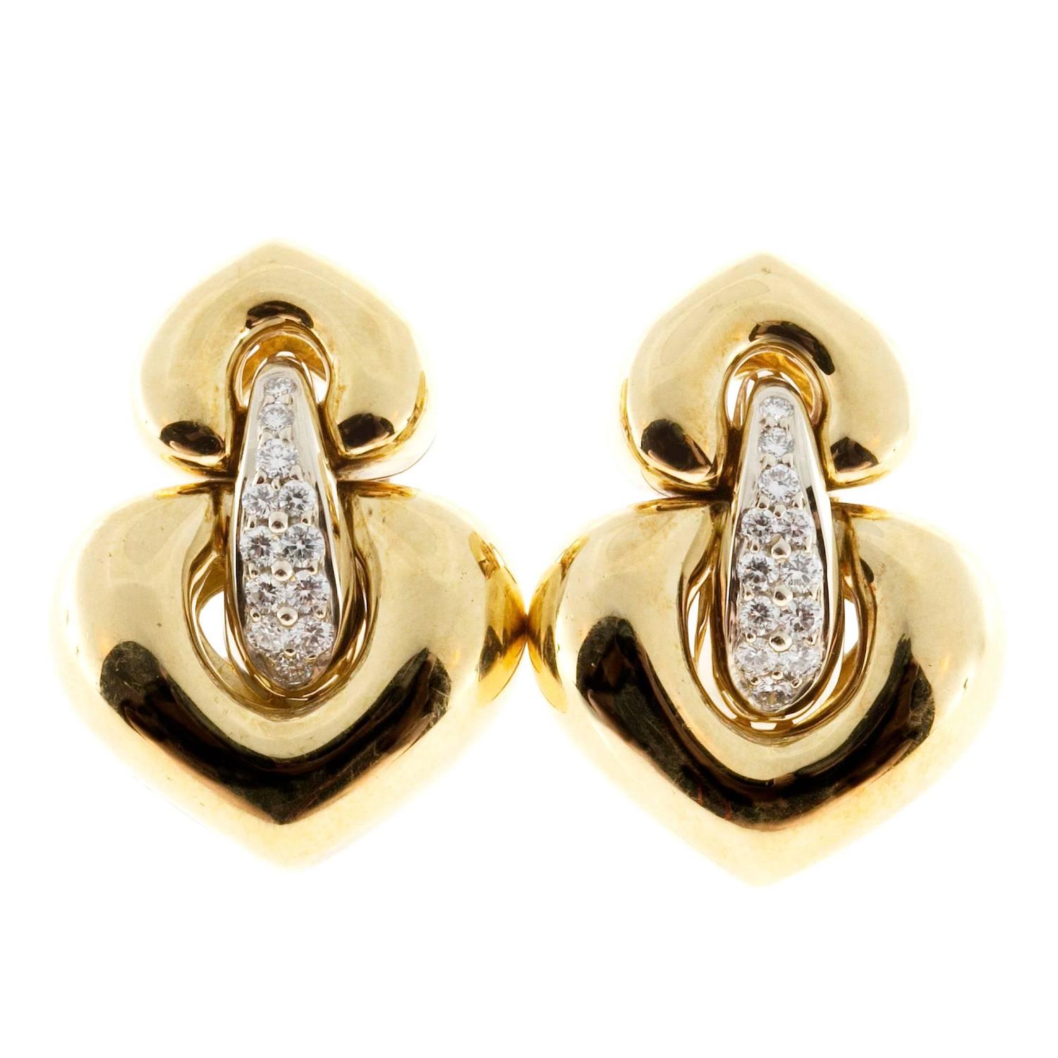 Italian Hinged Diamond Gold Dangle Clip Post Earrings For Sale at 1stdibs