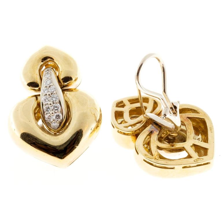 Italian Hinged Diamond Gold Dangle Clip Post Earrings Italian Hinged Diamond Gold Dangle Clip Post Earrings