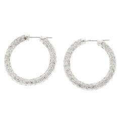 Round Diamond Pave Gold Link Hoop Earrings 6