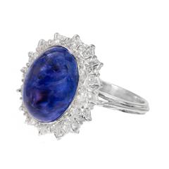Tanzanite Cabochon Diamond Halo Gold Engagement Ring 2