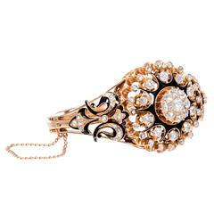Rose Cut Diamond Enamel Gold Bangle Bracelet 9