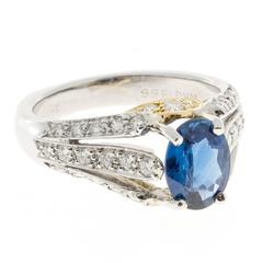 Richard Krementz 1.28 Carat Oval Sapphire Diamond Platinum Engagement Ring