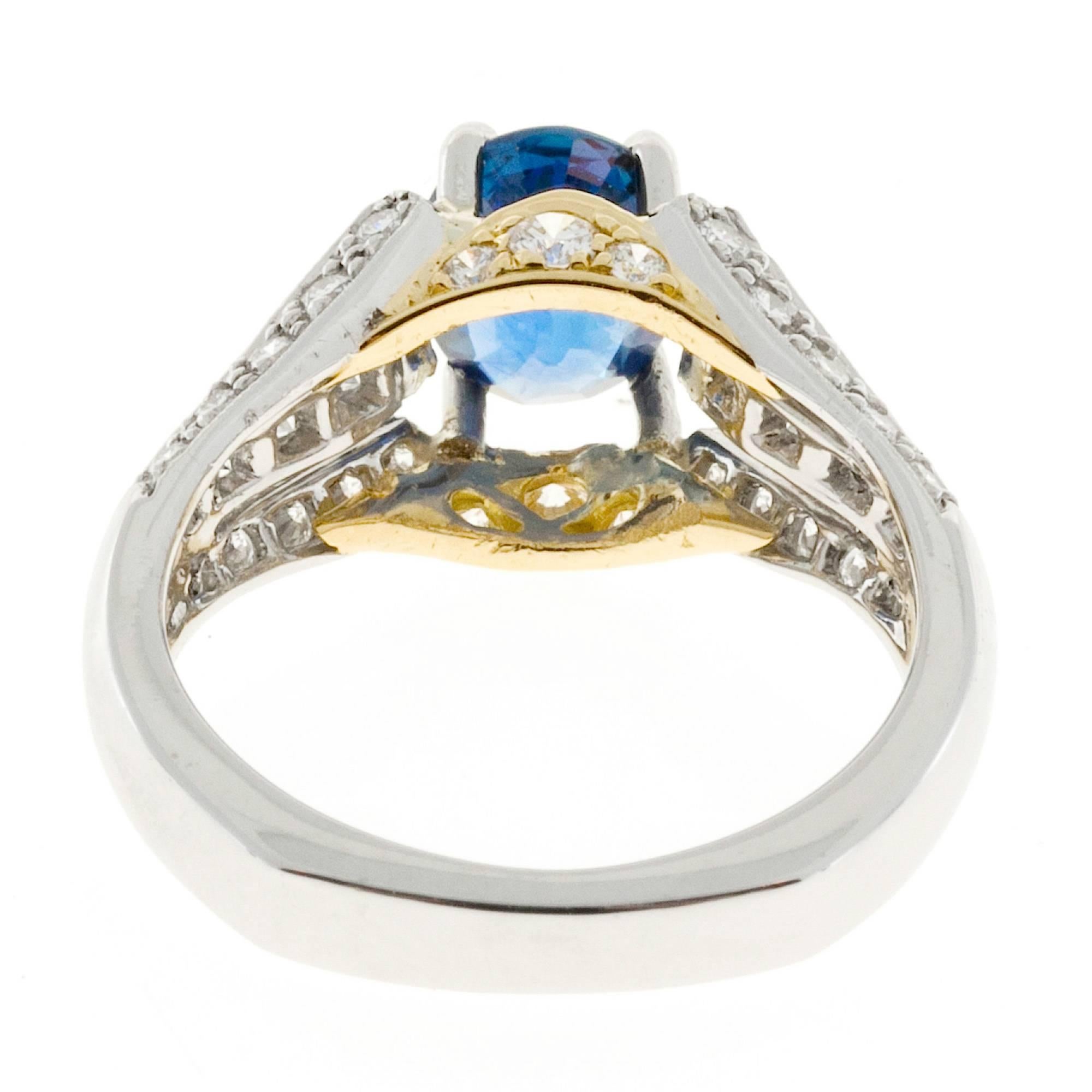 Women's Richard Krementz 1.28 Carat Oval Sapphire Diamond Platinum Engagement Ring