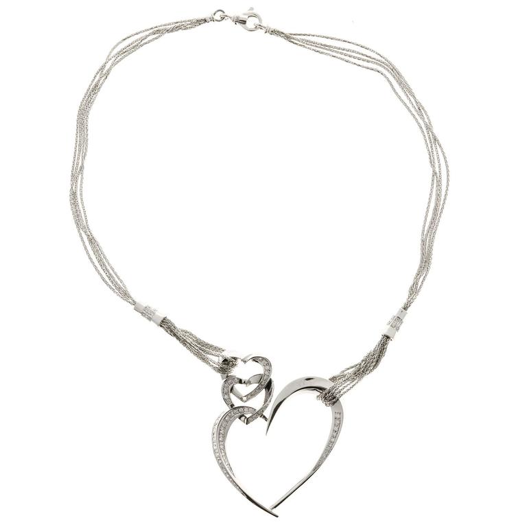 Diamond Gold Triple Heart Pendant Necklace For Sale at 1stDibs