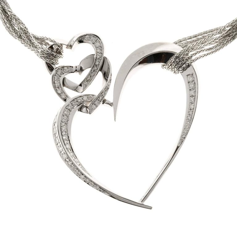 Diamond Gold Triple Heart Pendant Necklace For Sale at 1stDibs