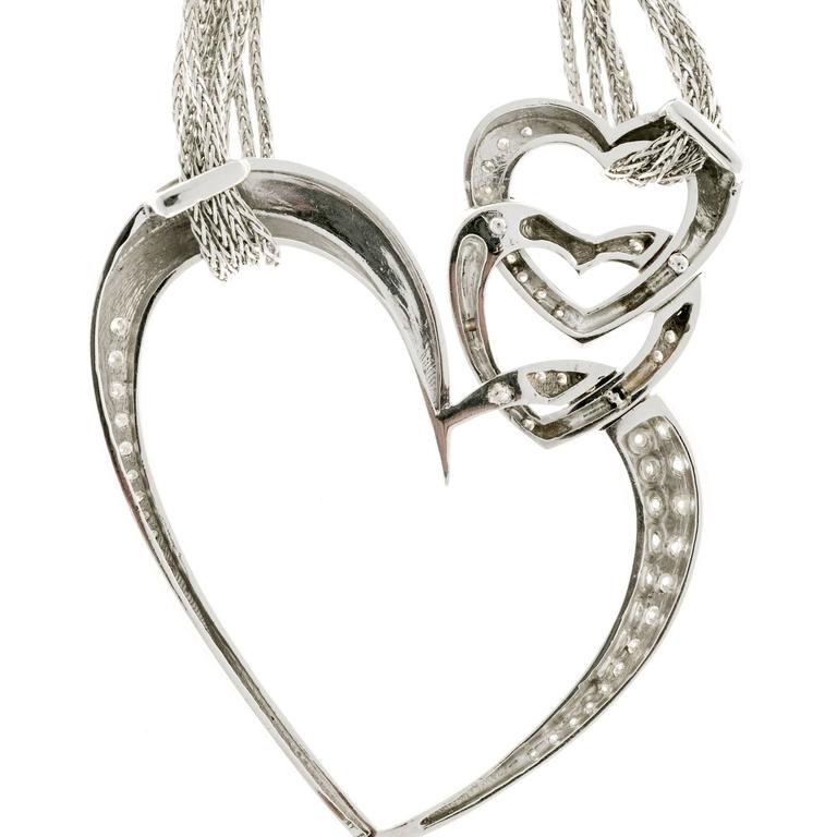 Diamond Gold Triple Heart Pendant Necklace For Sale at 1stDibs