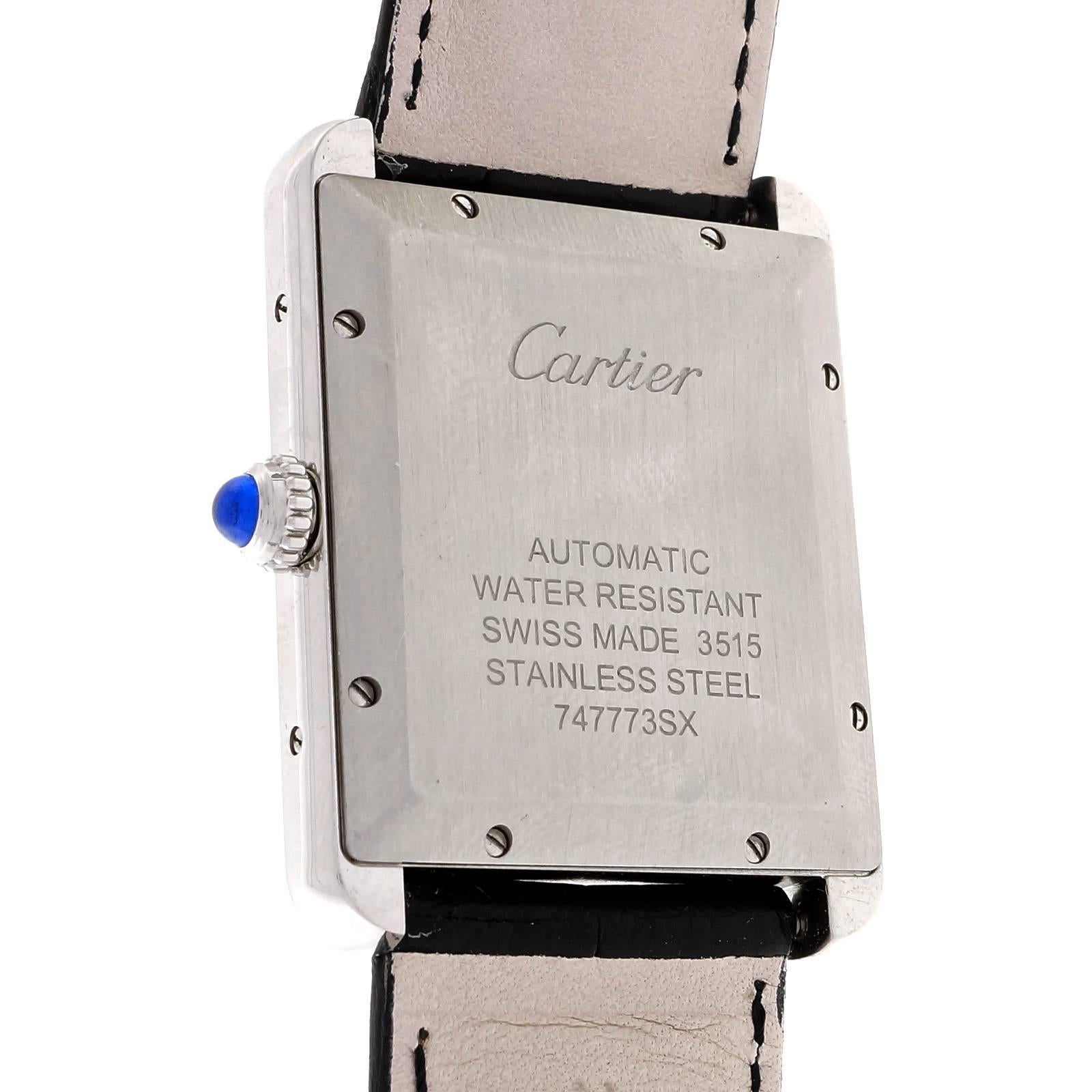 Cartier Stainless Steel Tank Solo Automatic Date Wristwatch In Good Condition In Stamford, CT