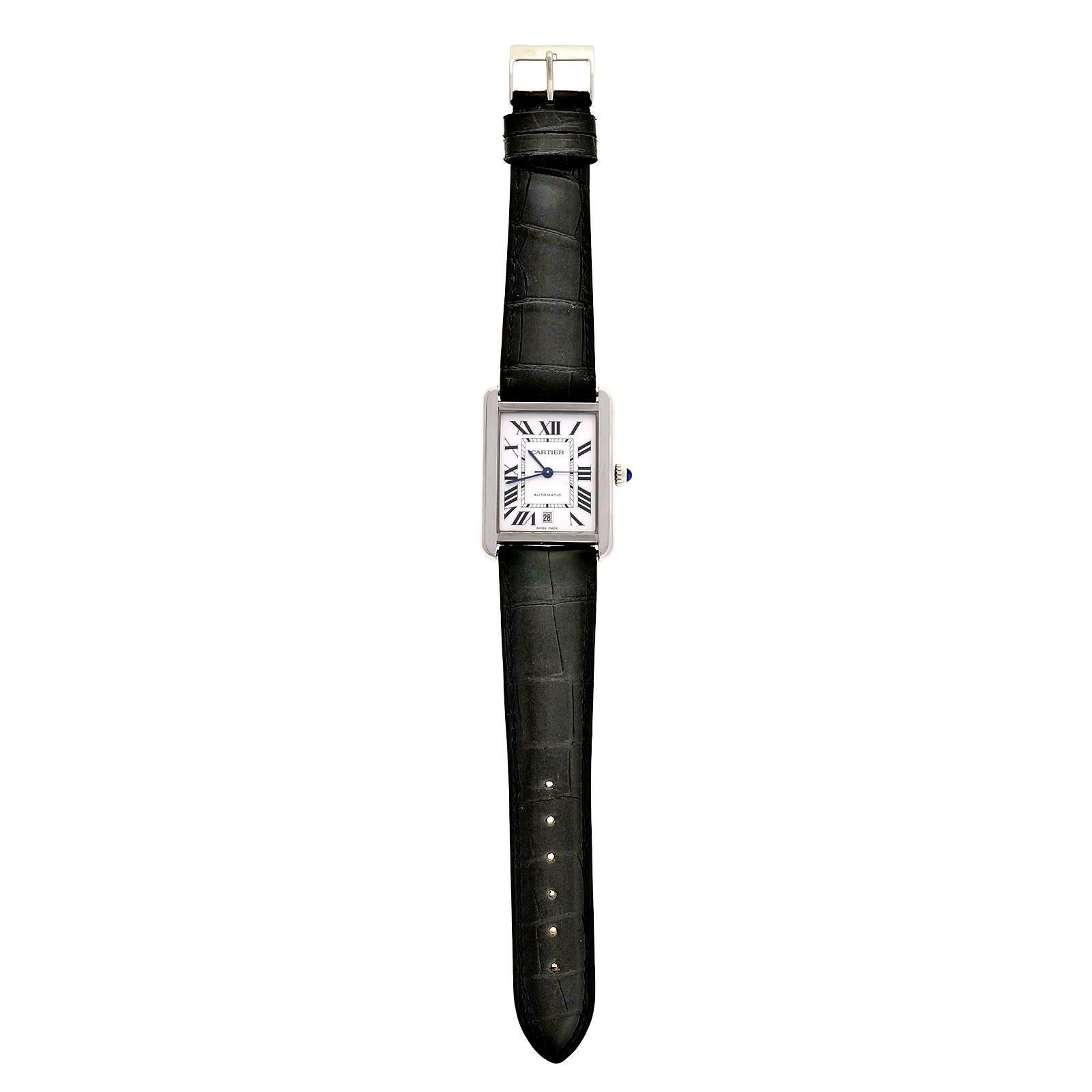 Women's or Men's Cartier Stainless Steel Tank Solo Automatic Date Wristwatch