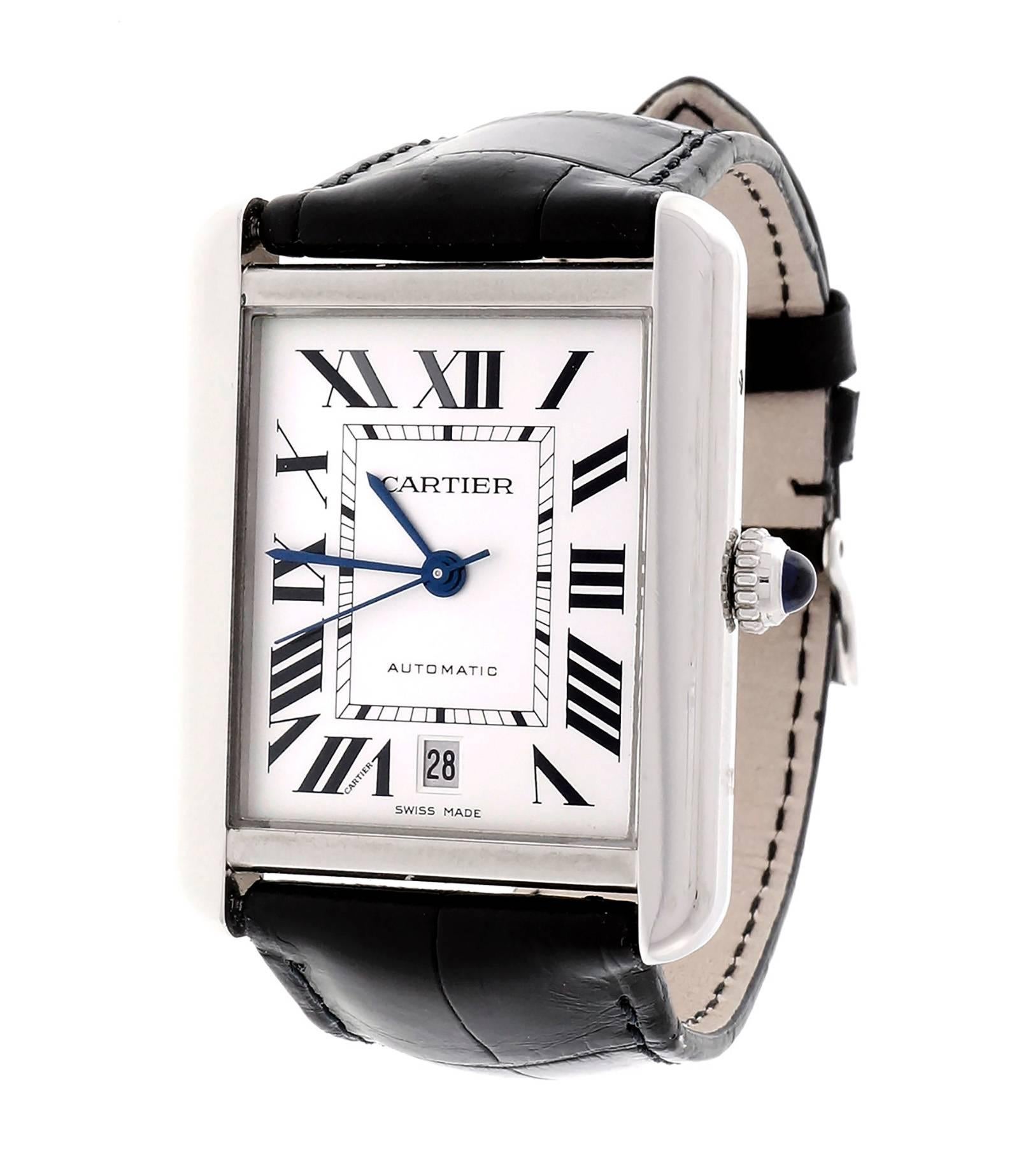 Cartier Stainless Steel Tank Solo Automatic Date Wristwatch 2