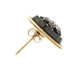 Viktorianische Old Mine Diamant Schwarz Onyx Silber Gold Ohrringe