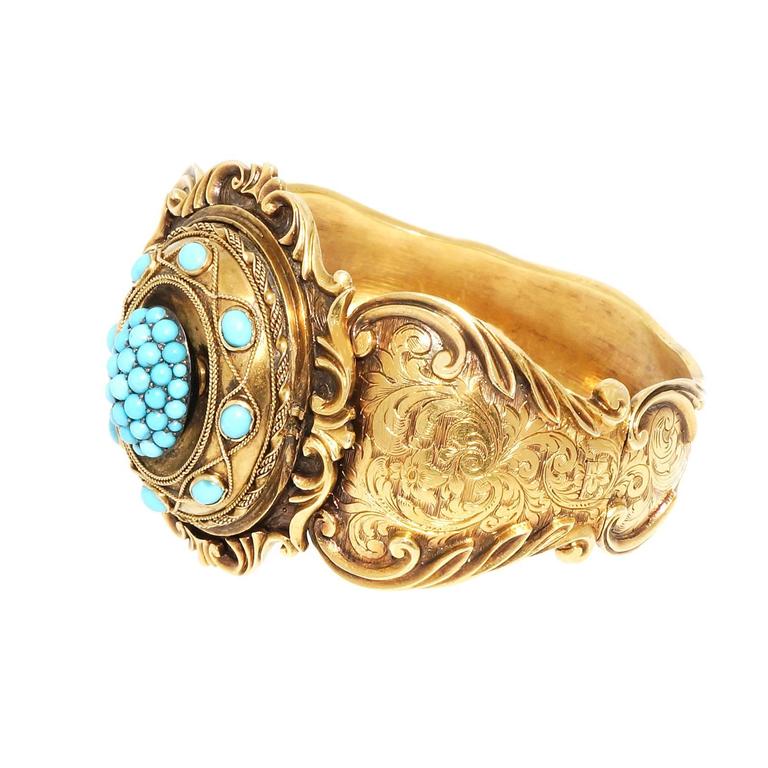 Natural Persian Turquoise Gold Bracelet For Sale at 1stdibs