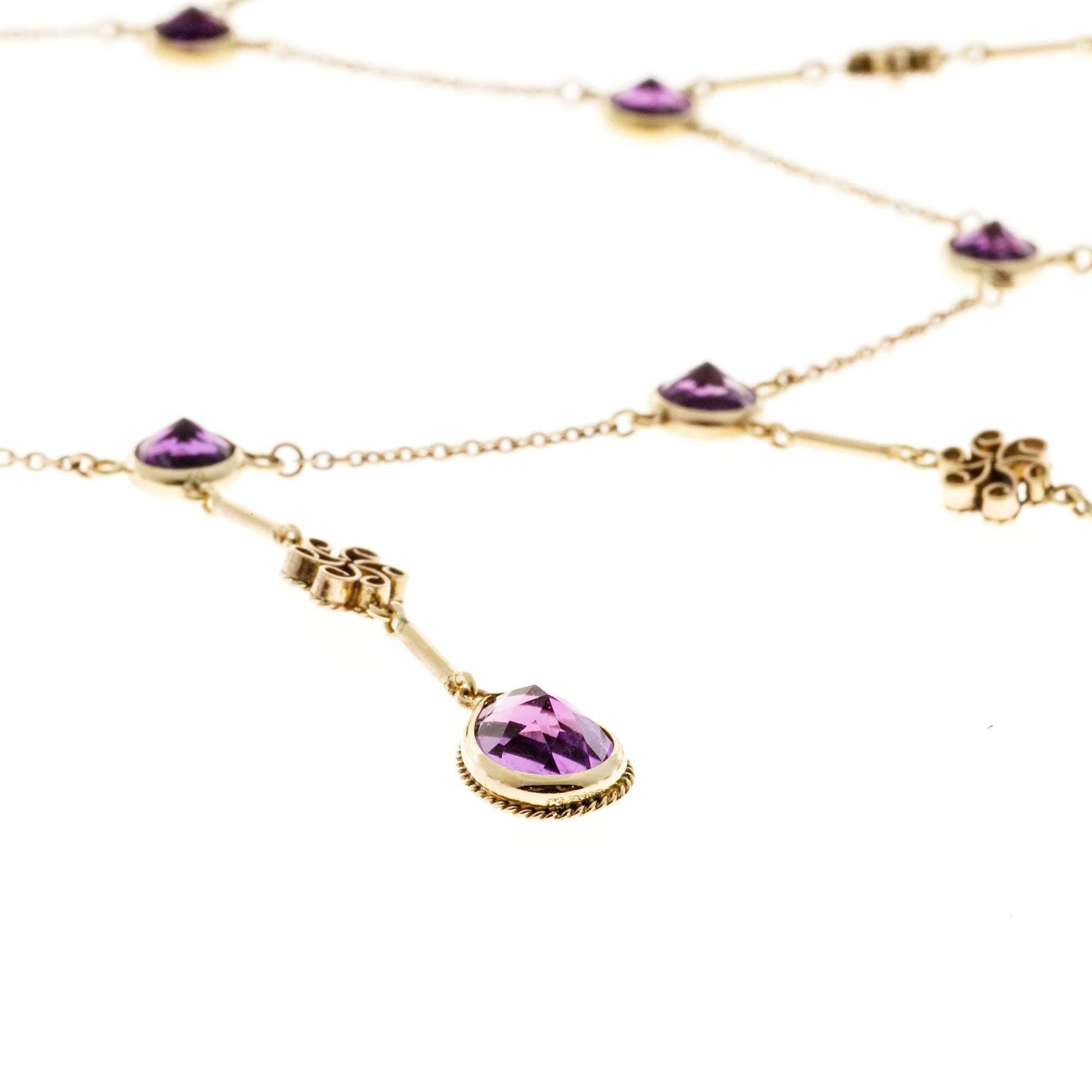 Amethyst Gold Chandelier Necklace In Good Condition In Stamford, CT