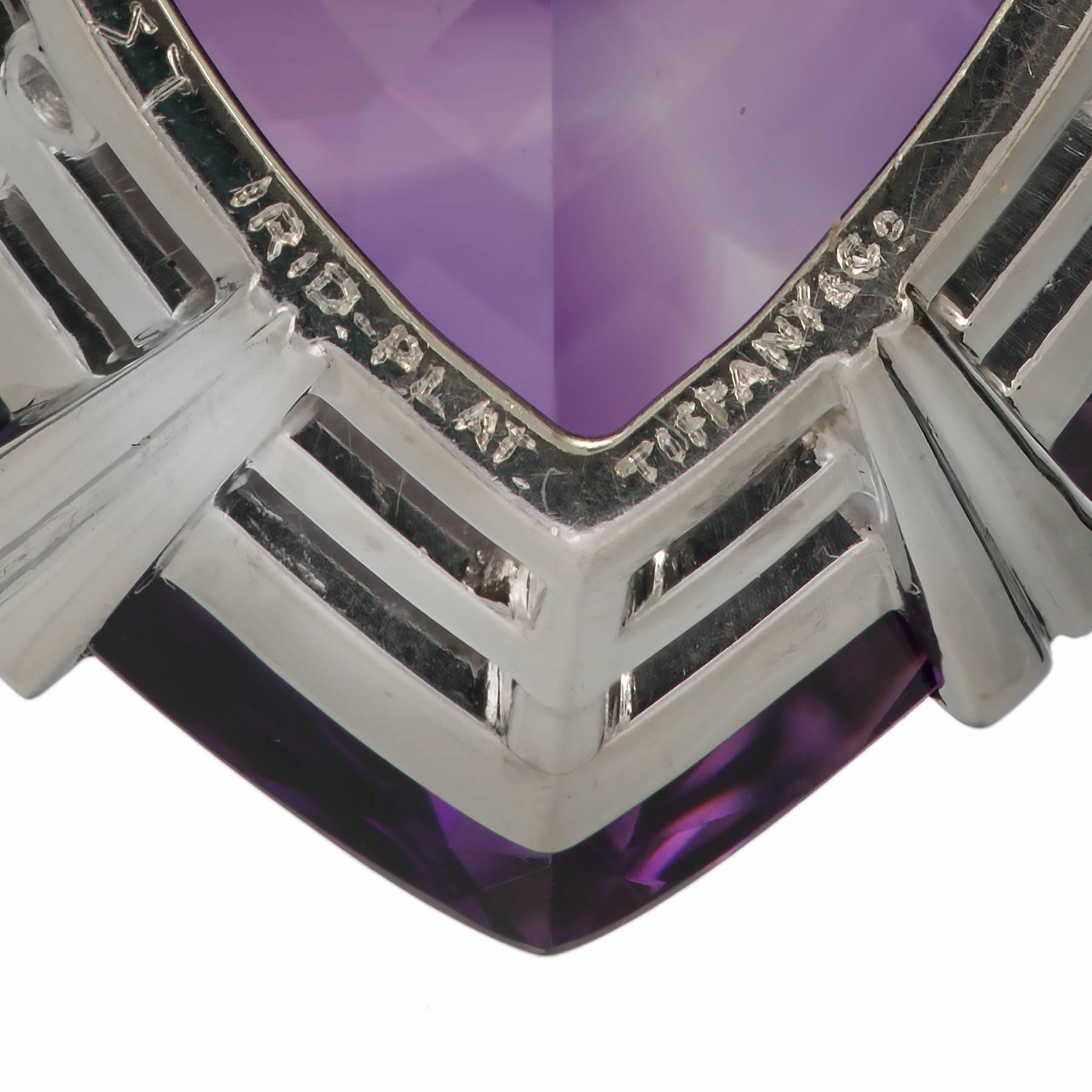 Tiffany & Co. lila Amethyst Platin Herz-Anhänger Halskette für Damen oder Herren