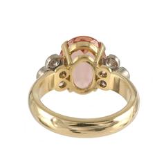 4.87 Carat Natural Pink Orange Precious Topaz Diamond Gold Ring