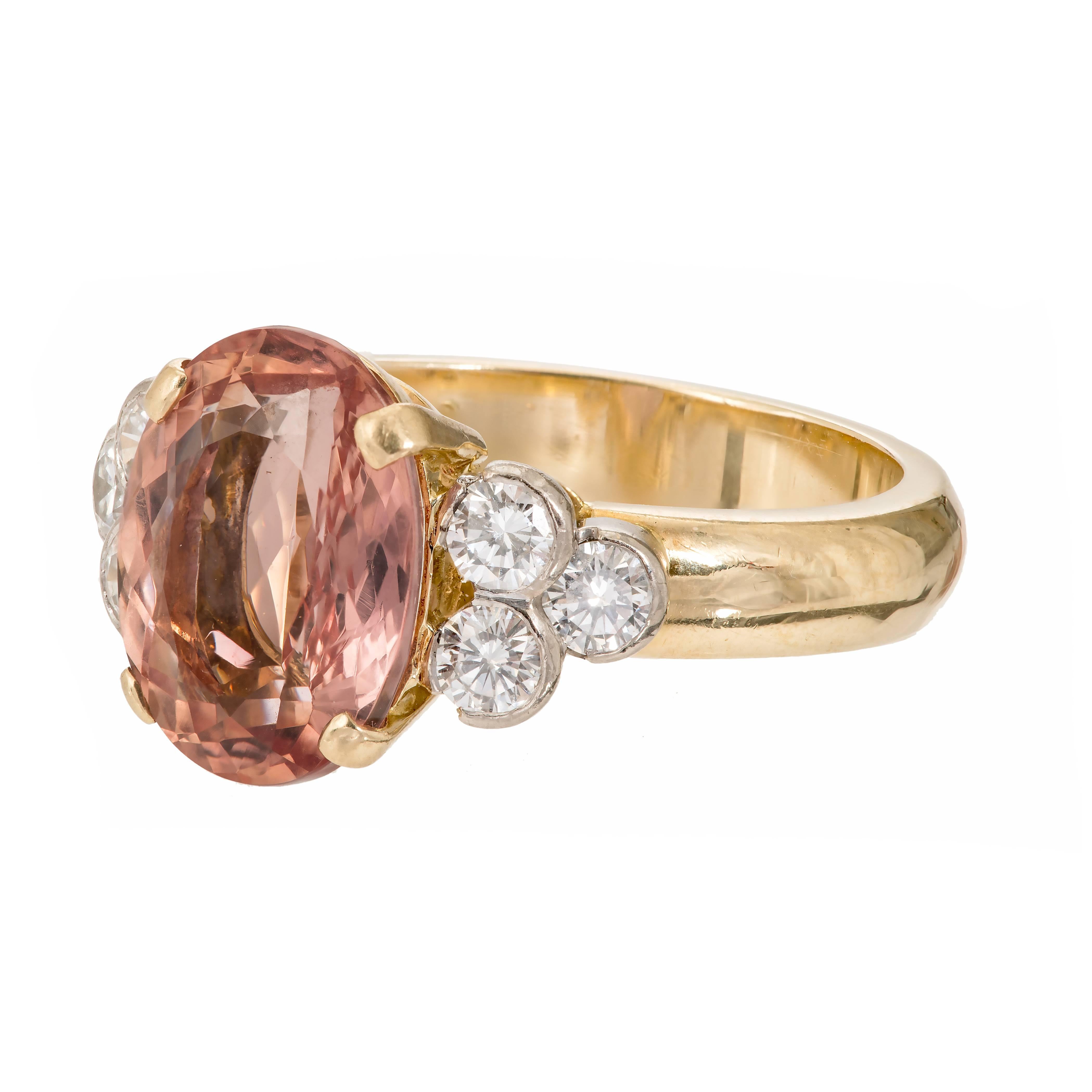4.87 Carat Natural Pink Orange Precious Topaz Diamond Gold Ring In Good Condition In Stamford, CT