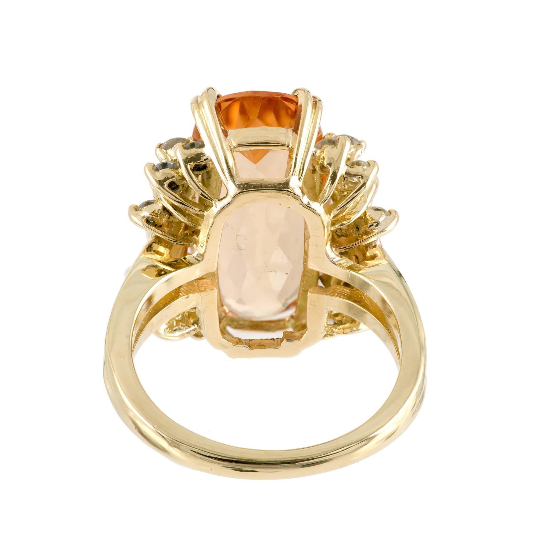 Women's Natural Orange Precious Topaz Diamond Gold Ring