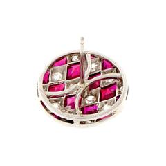Round Synthetic Ruby Diamond Platinum Earrings