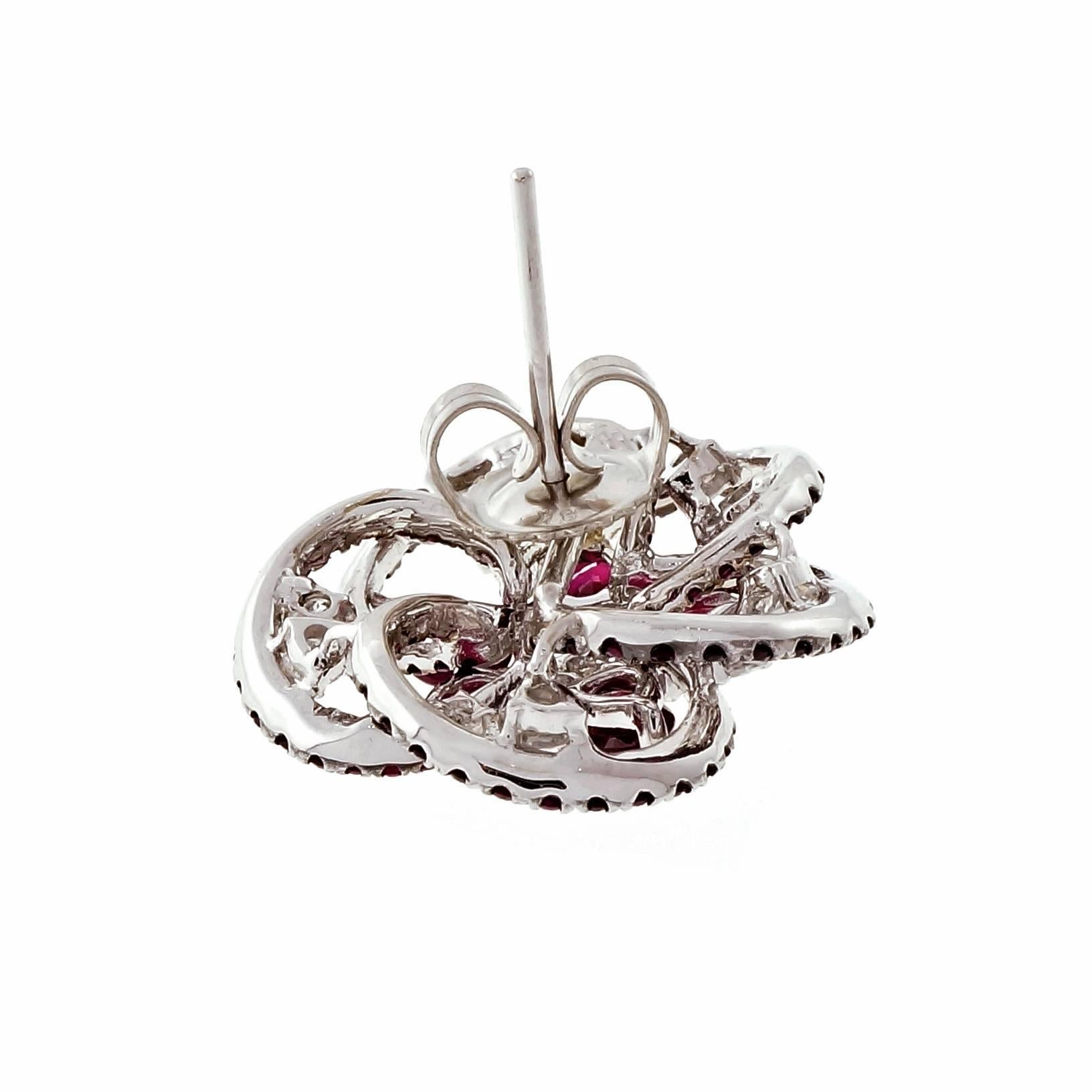 Women's Pear Ruby Diamond Gold Swirl Circle Earrings