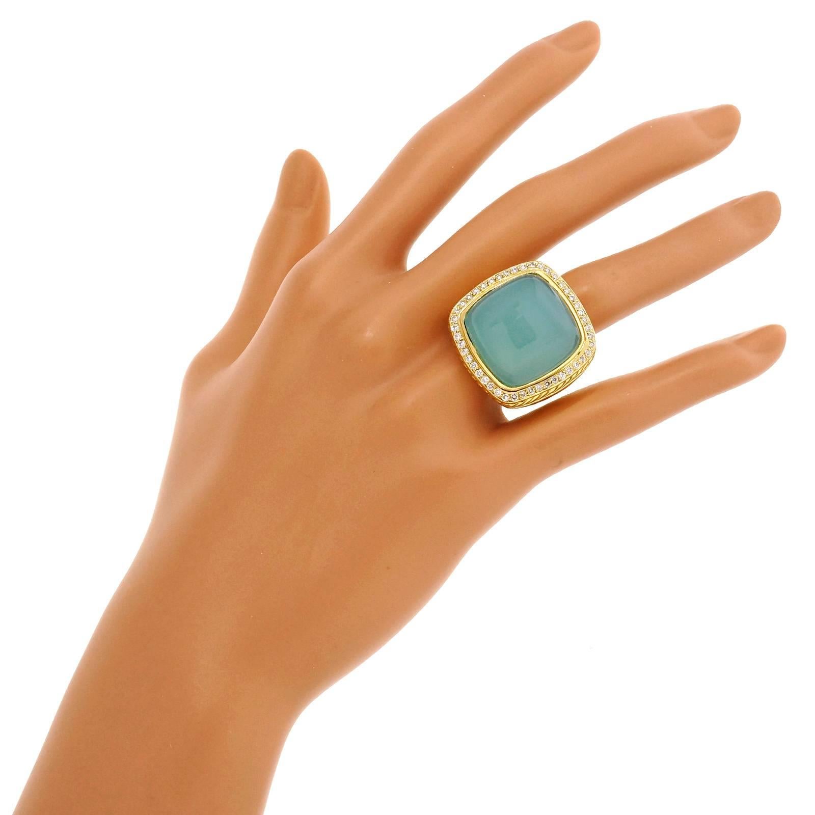 David Yurman Albion Blue Chalcedony Diamond Gold Ring 1