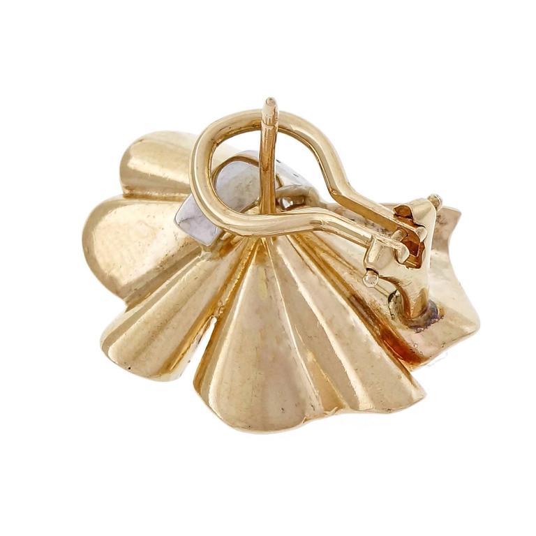 Diamond Fan Style Gold Earrings at 1stDibs